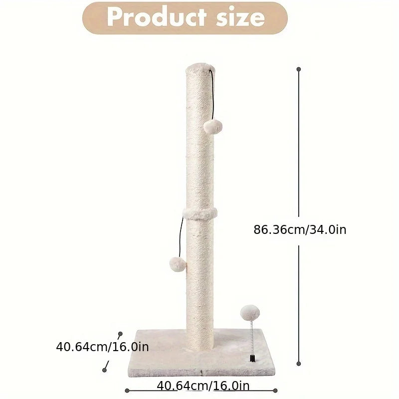 34-Inch Tall Sisal Cat Scratching Post with Hanging Toy