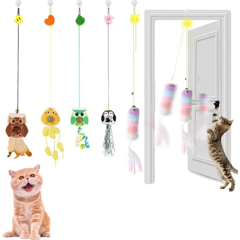 Interactive Door Hanging Cat Toy with Elastic Catching Rope