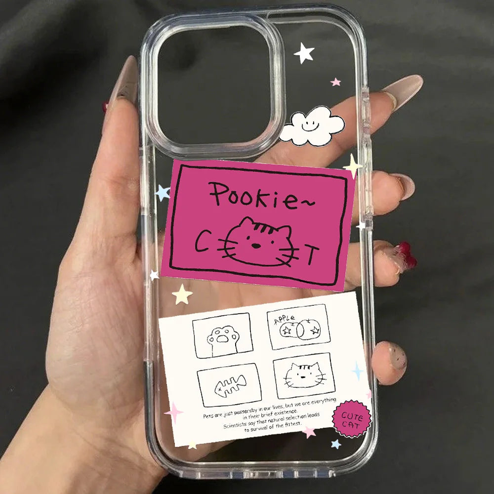 Cute Line Cat iPhone Case – Transparent Acrylic Shockproof Phone Cover