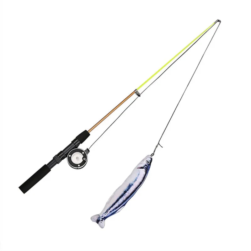 Retractable Fishing Rod Cat Teaser Toy with Feathers