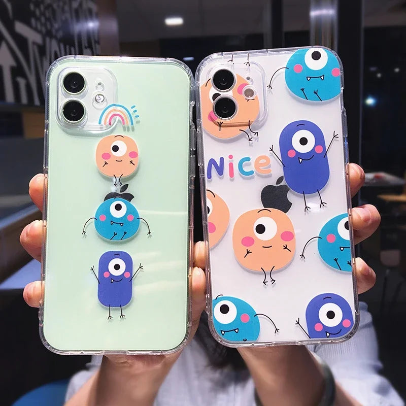 Cute Dinosaur Cartoon iPhone Case – Transparent Shockproof TPU Phone Cover