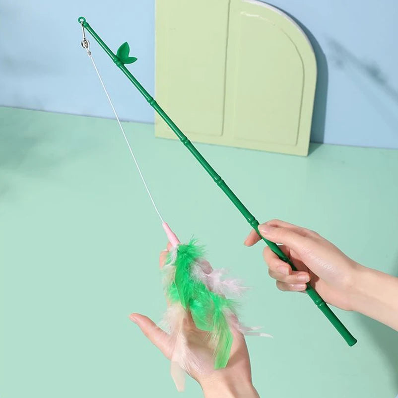 Interactive Cat Feather Wand Toy with Suction Cup & Replacement Feathers