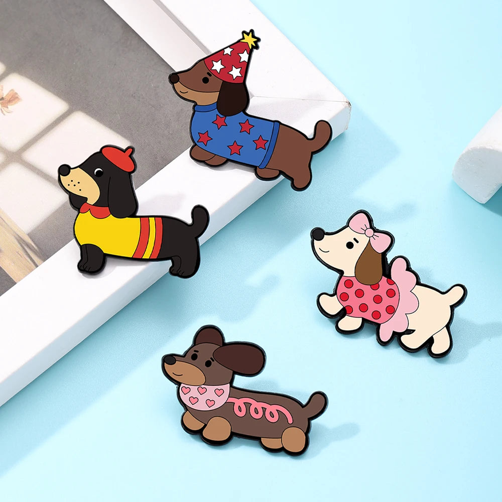 4PCS Cute Dachshund Enamel Pin Set