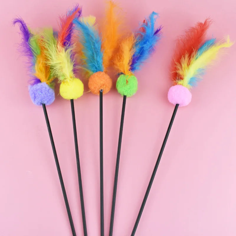 Interactive Cat Teaser Stick with Bell, Feather & Plush Ball