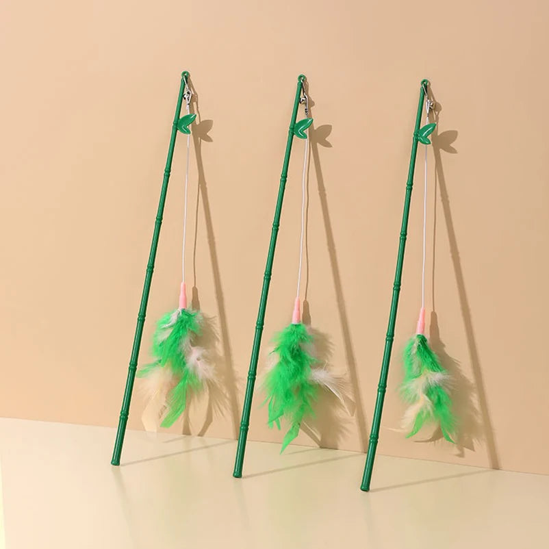 Interactive Cat Feather Wand Toy with Suction Cup & Replacement Feathers