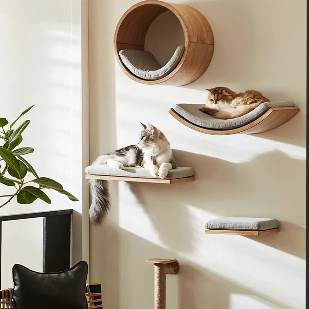 Wall-Mounted Cat Shelf Bed with Soft Cushion Perch