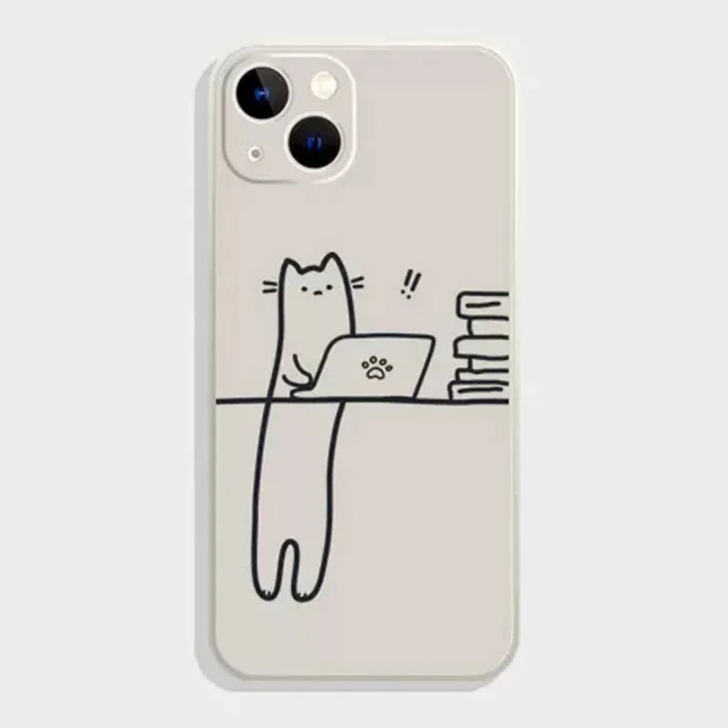 Quirky Cat Couple iPhone Case – Cartoon Animal Shockproof Soft Cover