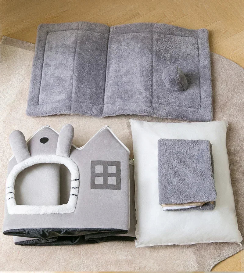Soft Enclosed Pet House Bed with Removable Cover