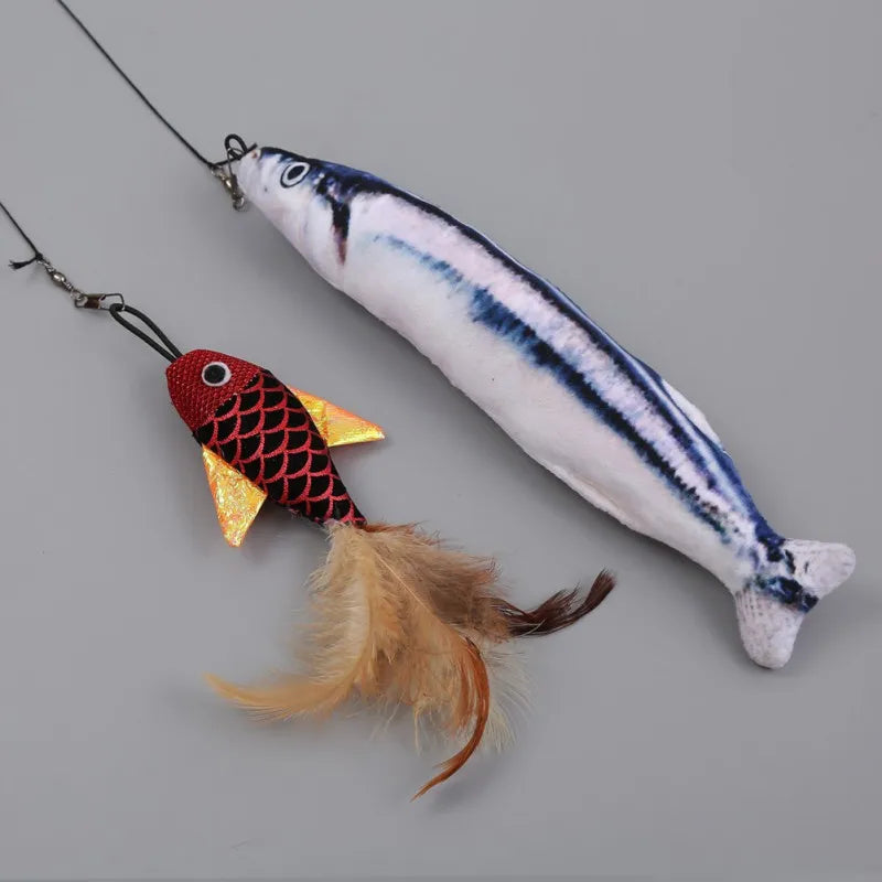 Retractable Fishing Rod Cat Teaser Toy with Feathers