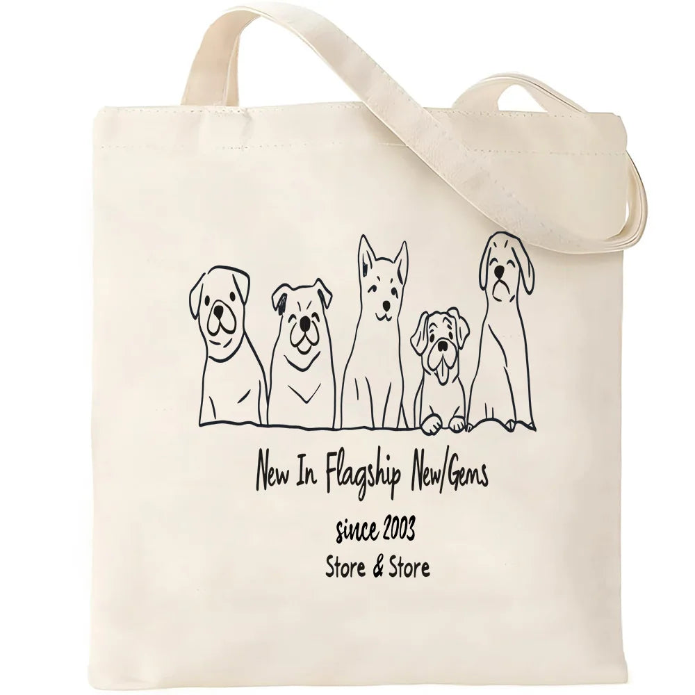 Cute Pet Dog Printed Canvas Tote Bag – Eco-Friendly Large Capacity Handbag for Shopping, Books, Laptop & Essentials