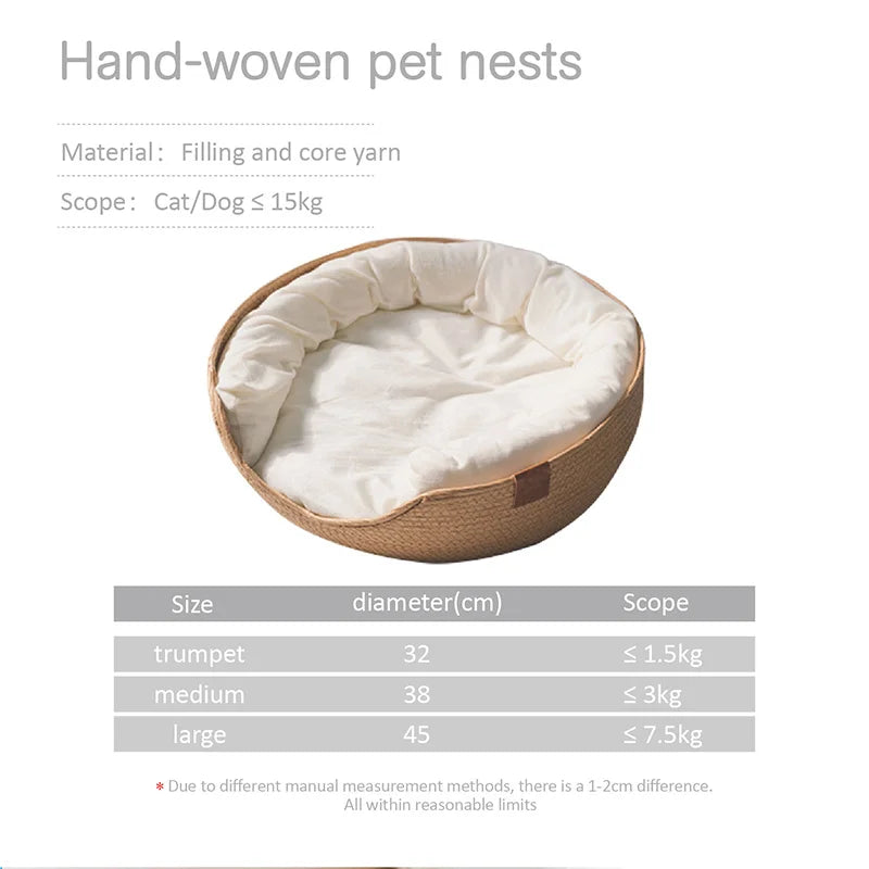 Handwoven Breathable Pet Bed with Soft Cushion
