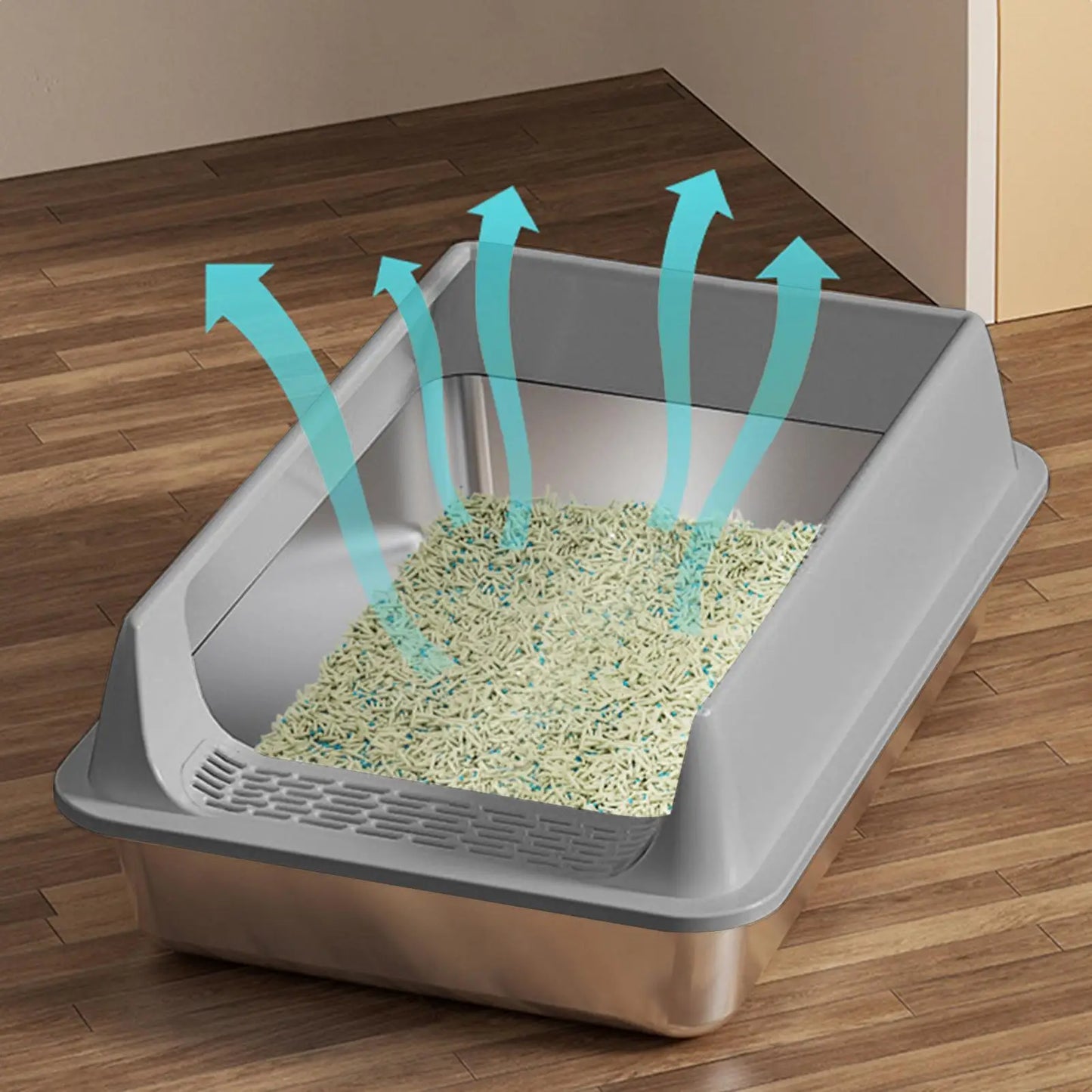 Stainless Steel Semi-Closed Cat Litter Box with Scoop – Large & Splashproof