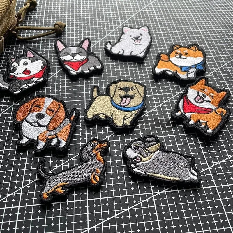 Cartoon Dog Morality Badge – Husky, Akita, Shibuya Embroidered Hook & Loop Patch for Clothing, Bags, Shoes, Hats & DIY