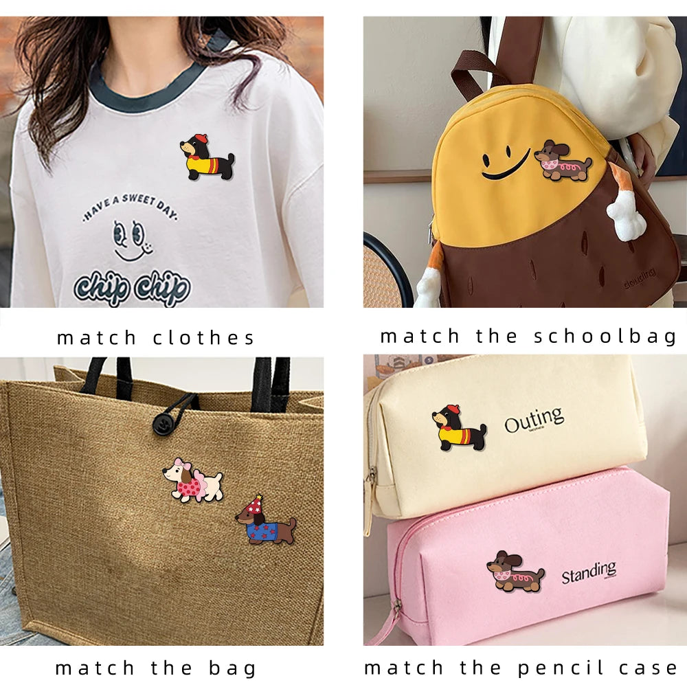 4PCS Cute Dachshund Enamel Lapel Pin Set
