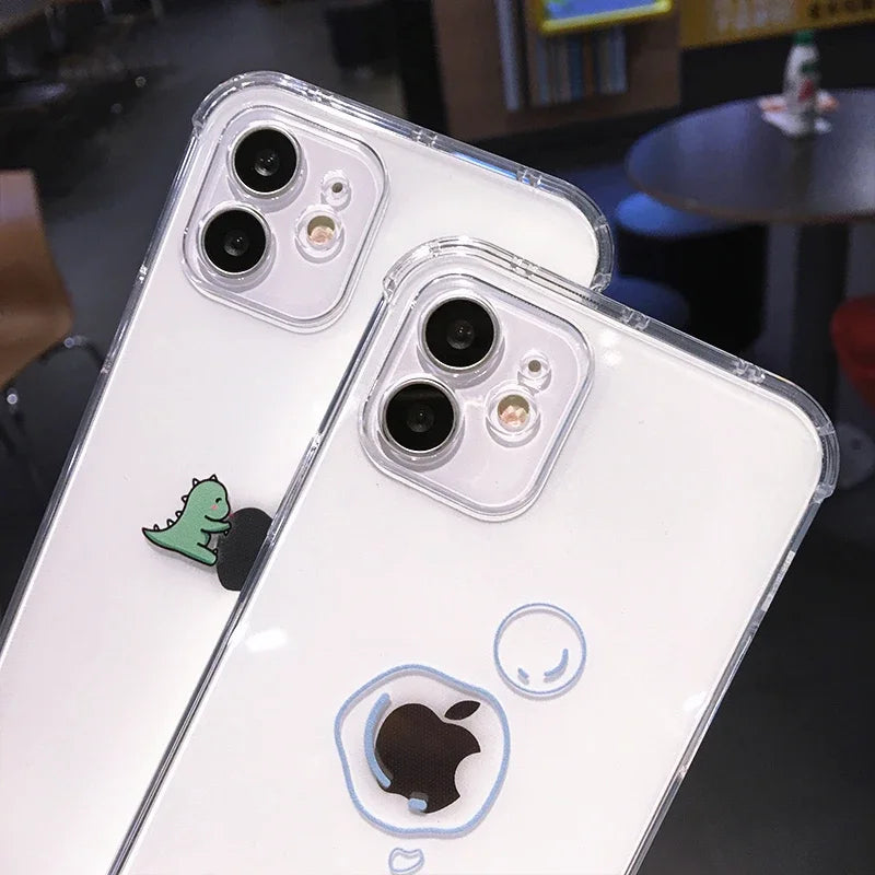 Cute Dinosaur Cartoon iPhone Case – Transparent Shockproof TPU Phone Cover