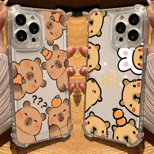 Capybara Cartoon Clear iPhone Case – Cute Shockproof TPU Phone Cover
