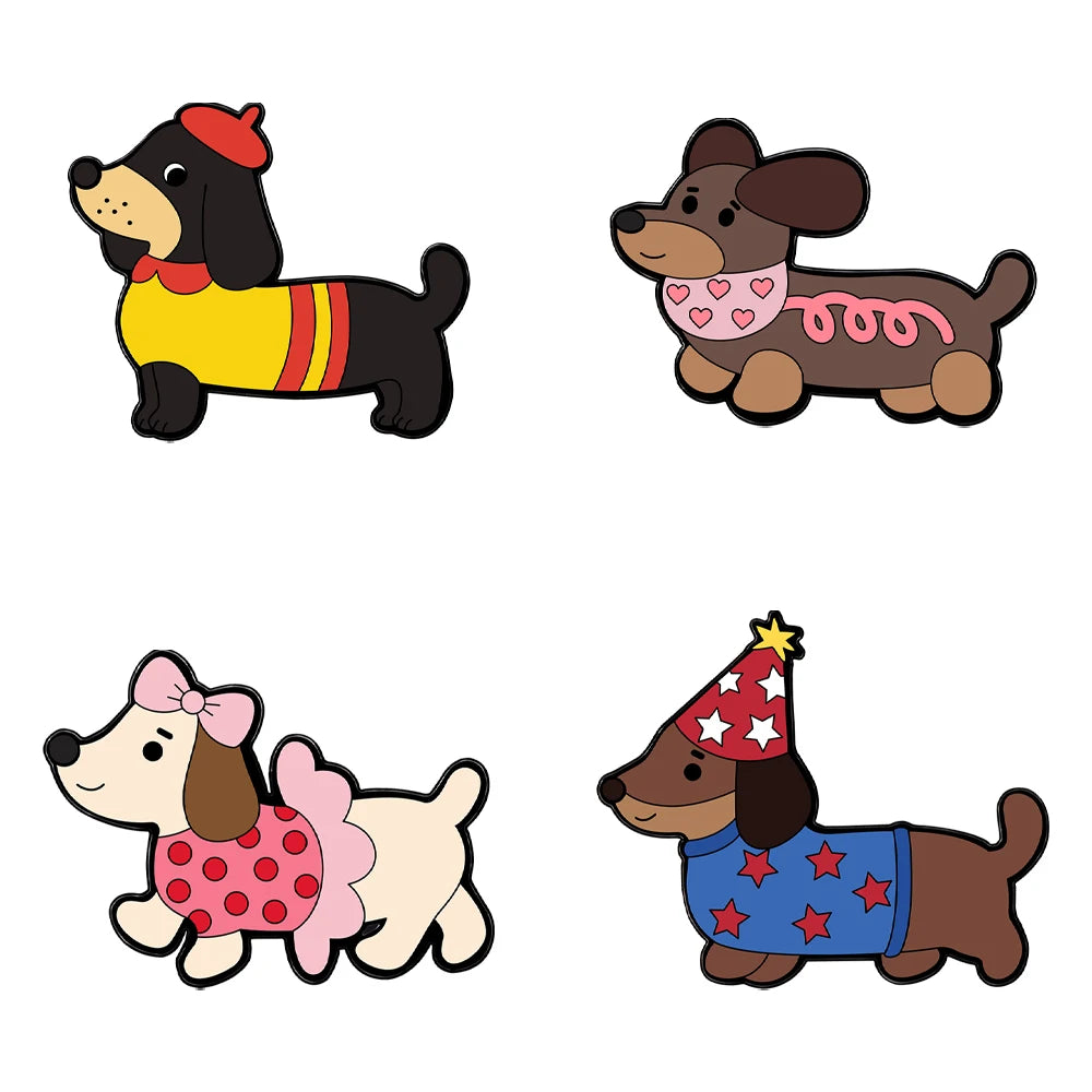 4PCS Cute Dachshund Enamel Lapel Pin Set