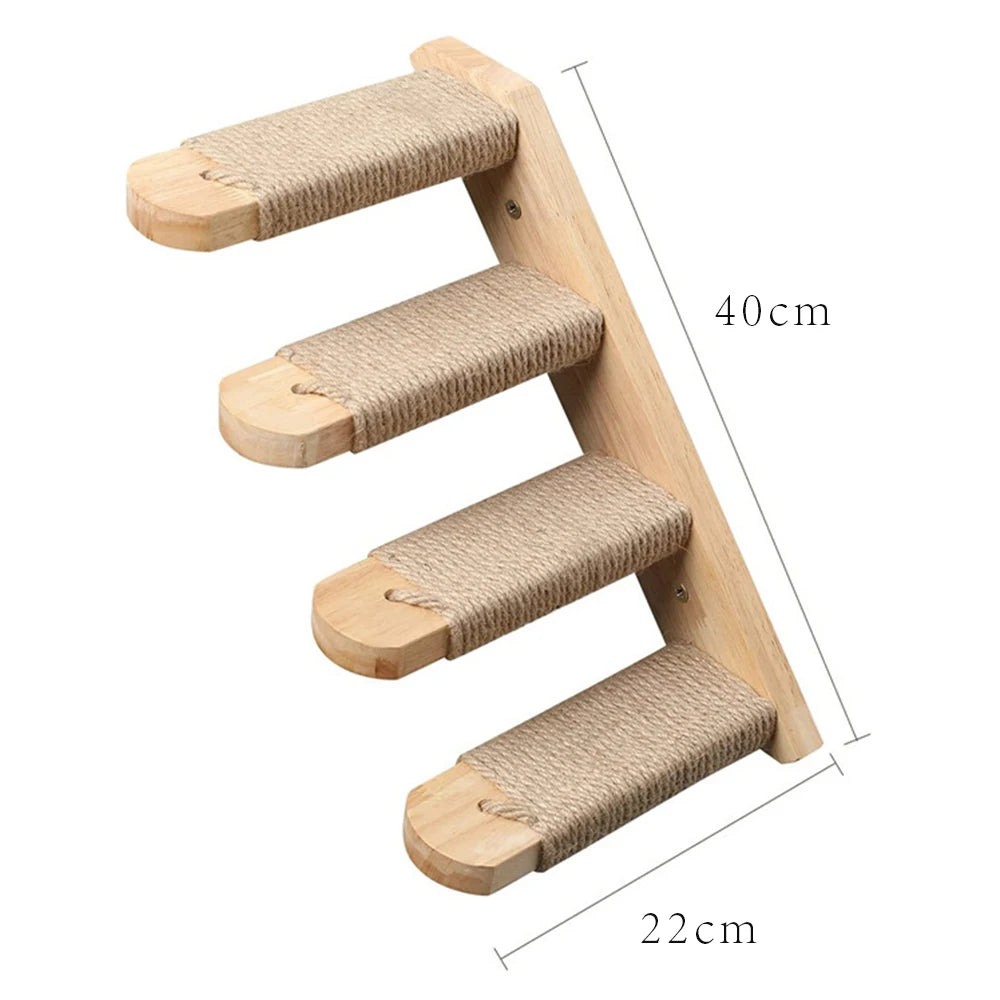Wall-Mounted Wooden Cat Climbing Shelves with Hammock
