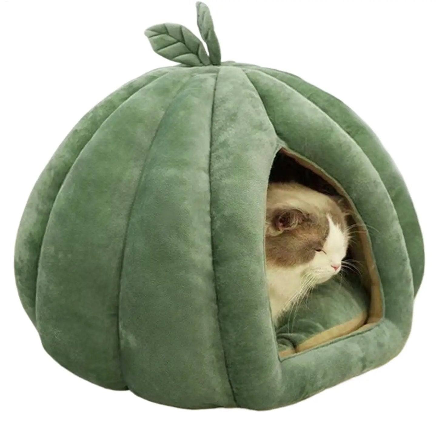 Pumpkin Cat Bed – Thickened Enclosed Plush Cat House for Winter