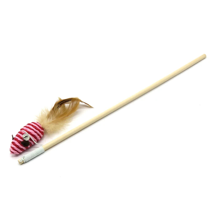 Interactive Cat Teaser Wand with Feather & Animal Toys – 40 cm