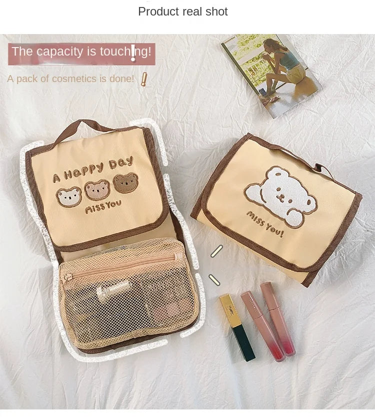Cute Bear Foldable Makeup Bag – Hanging Cosmetic Organizer