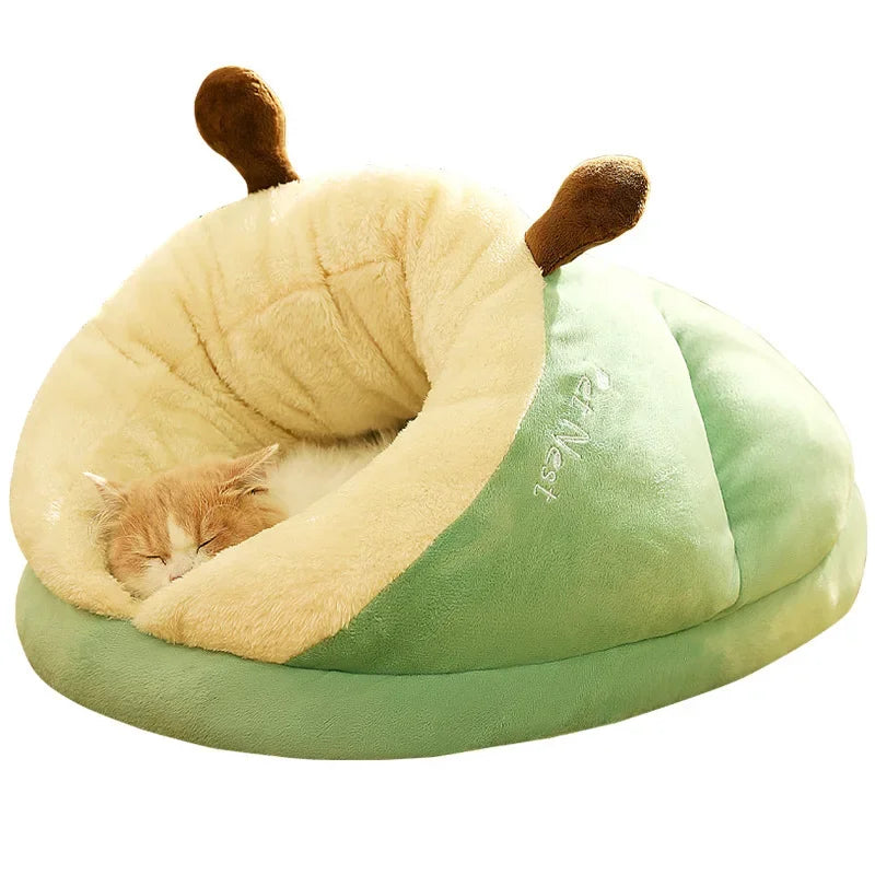 Soft Coral Fleece Cave Pet Bed for Cats & Small Dogs
