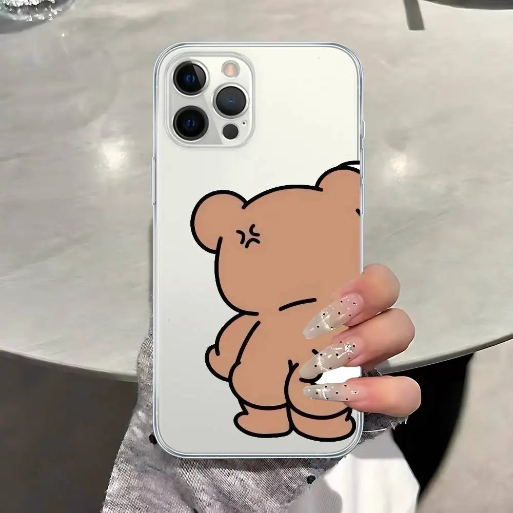 Cute Rabbit & Bear Couple iPhone Case – Transparent Cartoon Animal Phone Cover