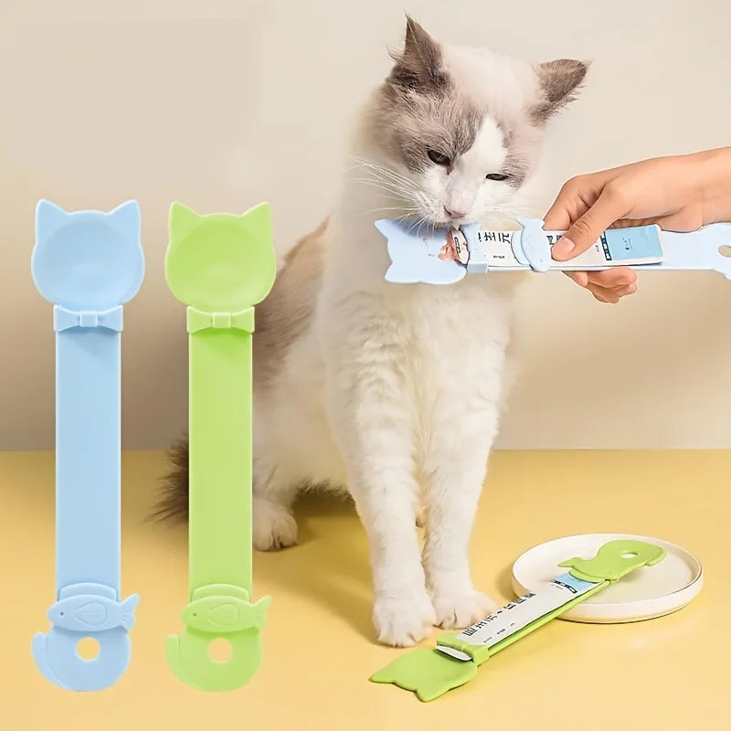 Cat Strip Feeder Spoon with Long Handle for Lickable Wet Food