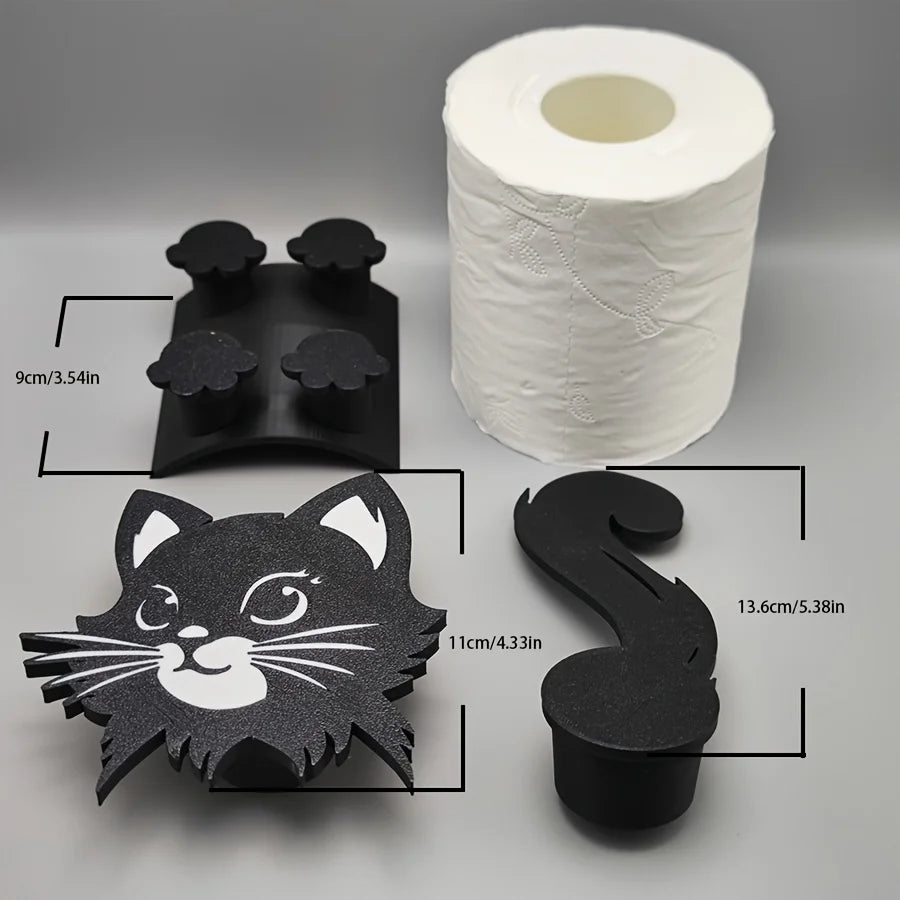 Cute Cat Toilet Paper Holder – Anti-Slip Self-Adhesive Bathroom Accessory