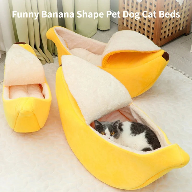 Cute Banana-Shaped Plush Pet House Bed