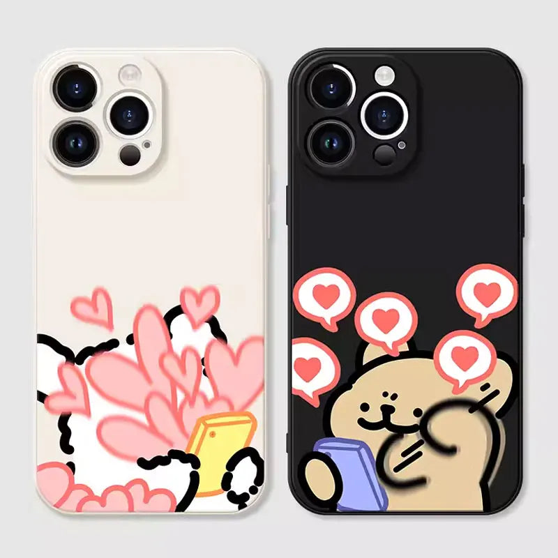 Funny Dog Couple iPhone Case – Cartoon Animal Shockproof Full Cover