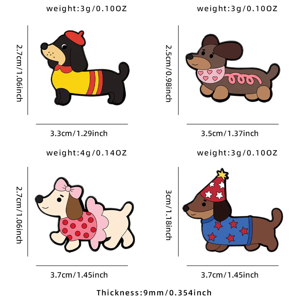 4PCS Cute Dachshund Enamel Pin Set