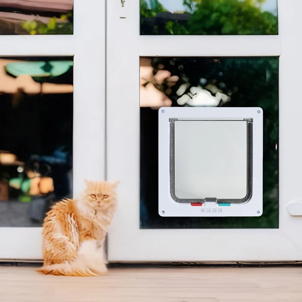 Dog & Cat Flap Door with 4-Way Security Lock – Transparent ABS Plastic Pet Gate