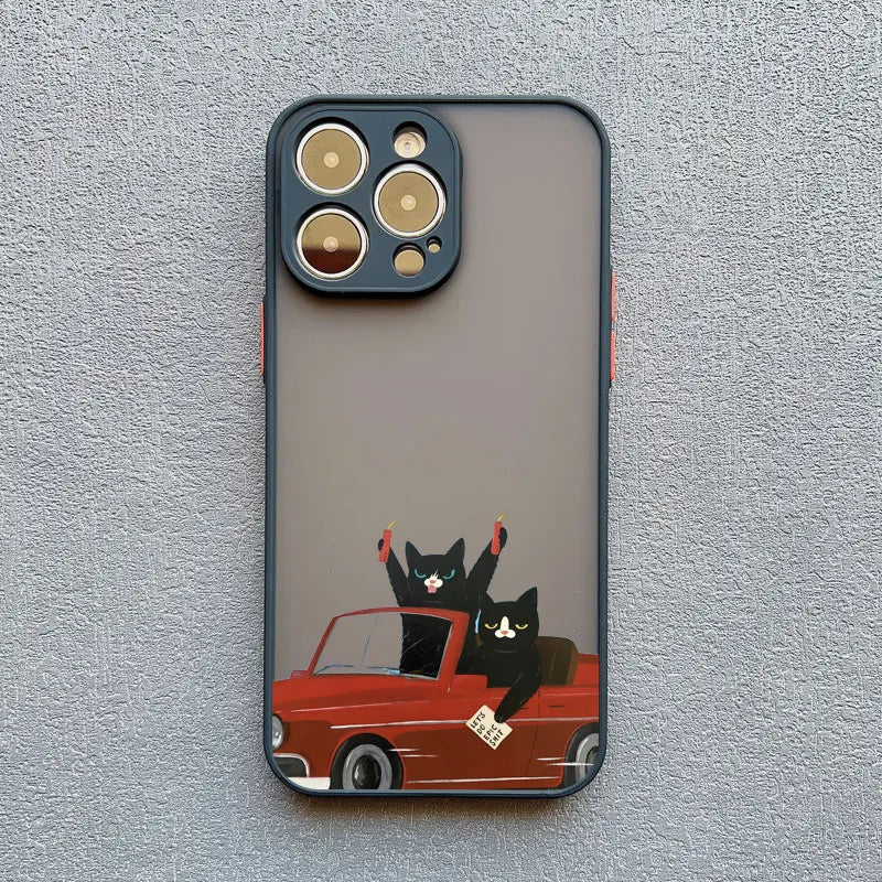 Funny Cat Daily Life iPhone Case – Cartoon Animal Matte Phone Cover
