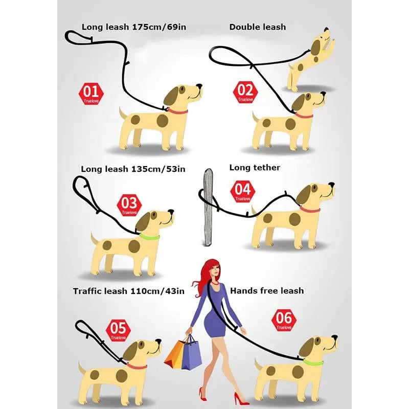 TRUELOVE 7-in-1 Adjustable Dog Leash TLL2411 – Reflective Multi-Function Hands-Free Lead