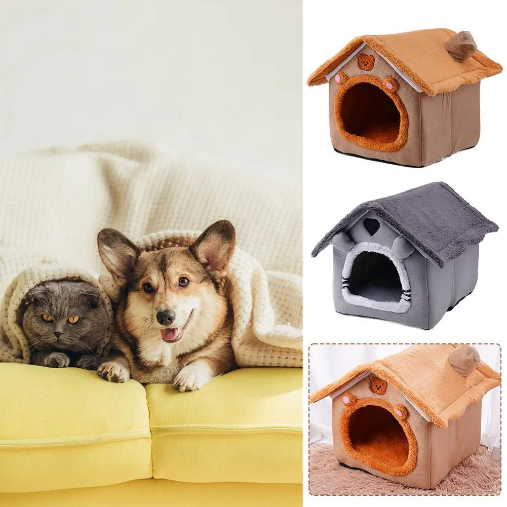 Foldable Plush Pet Cave Bed for Cats & Small Dogs