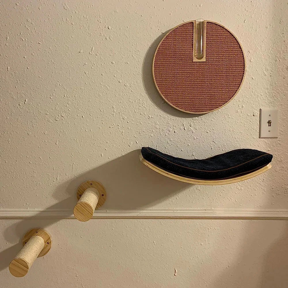Wall-Mounted Wooden Cat Shelf Bed with Soft Cushion