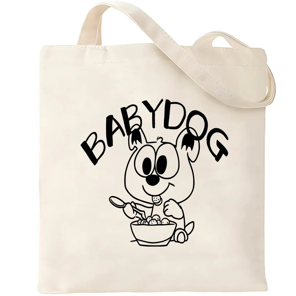 Cute Pet Dog Printed Canvas Tote Bag – Eco-Friendly Large Capacity Handbag for Shopping, Books, Laptop & Essentials