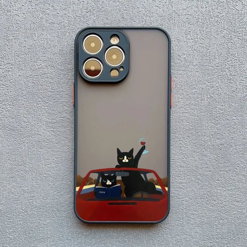 Funny Cat Daily Life iPhone Case – Cartoon Animal Matte Phone Cover